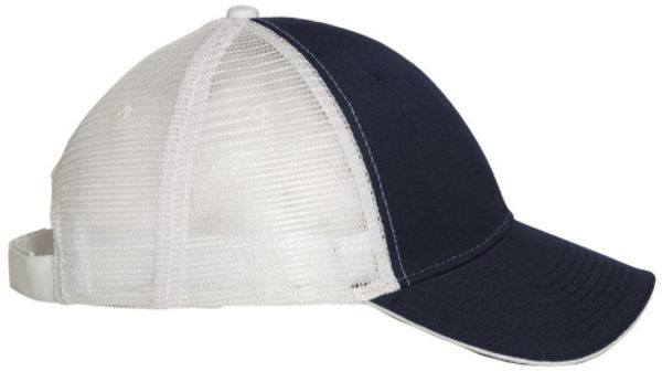 An image of a Custom Valucap Sandwich Trucker Cap in Navy/White!