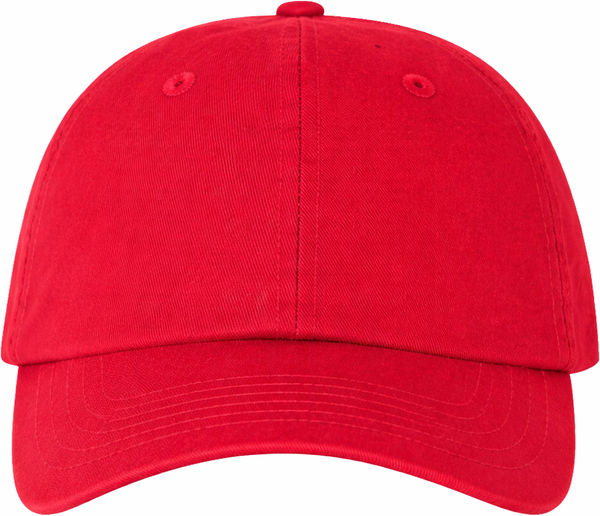 An image of a Custom Valucap Small Fit Bio Washed Dad's Cap in Red!