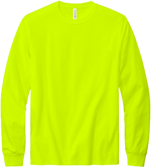 Am image of a Custom Volunteer Knitwear All American Long Sleeve Tee in Safety Green!