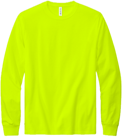 Am image of a Custom Volunteer Knitwear All American Long Sleeve Tee in Safety Green!