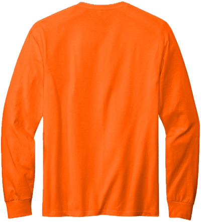 Am image of a Custom Volunteer Knitwear All American Long Sleeve Tee in Safety Orange!