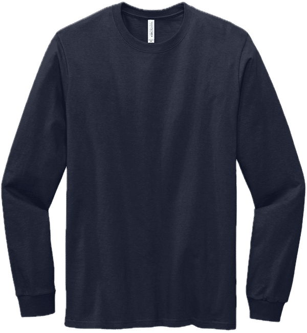 Am image of a Custom Volunteer Knitwear All American Long Sleeve Tee in Strong Navy!