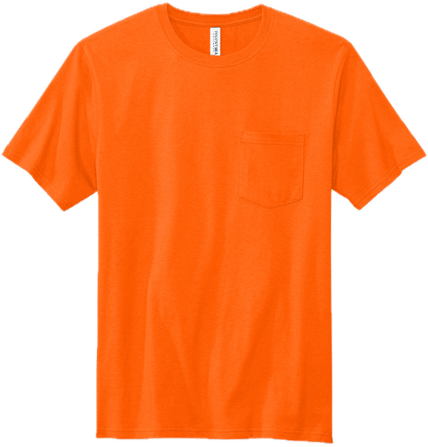 Am image of a Custom Volunteer Knitwear All American Pocket Tee in Safety Orange!