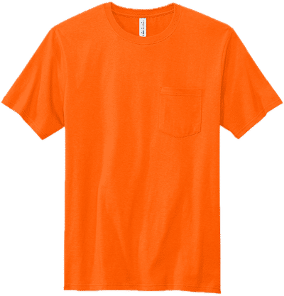 Am image of a Custom Volunteer Knitwear All American Pocket Tee in Safety Orange!