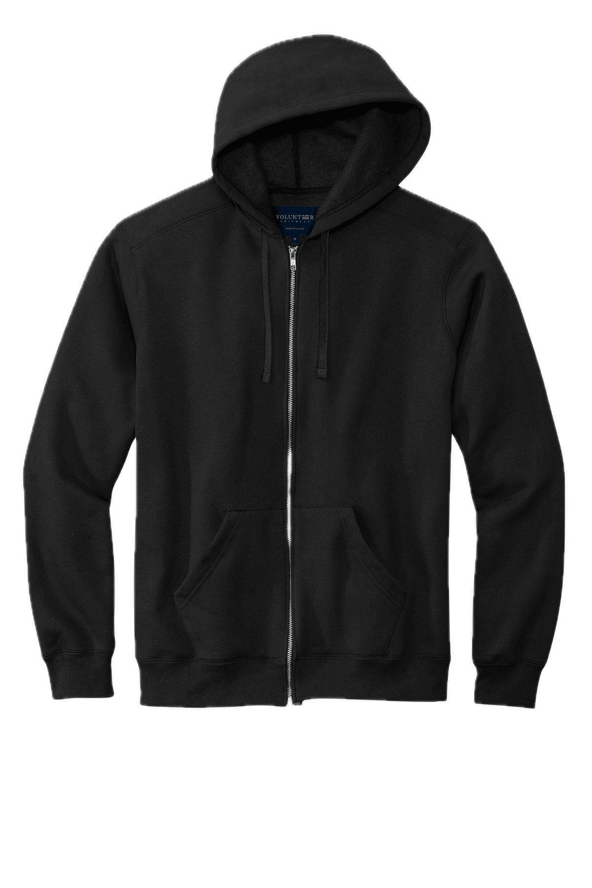 Volunteer Knitwear Chore Fleece Full Zip Hoodie in Deep Black