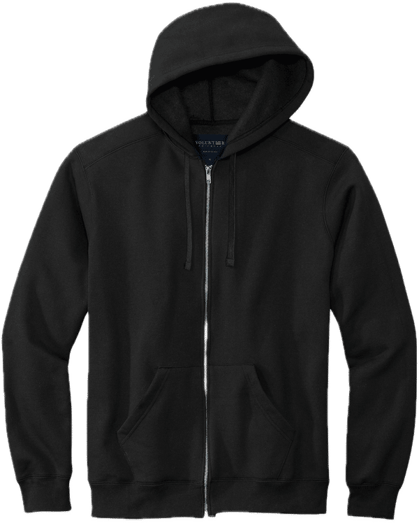 Am image of a Custom Volunteer Knitwear Chore Fleece Full Zip Hoodie in Deep Black!
