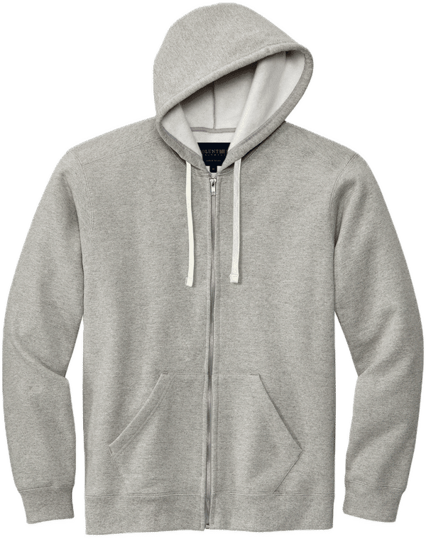 Am image of a Custom Volunteer Knitwear Chore Fleece Full Zip Hoodie in Heather Grey!