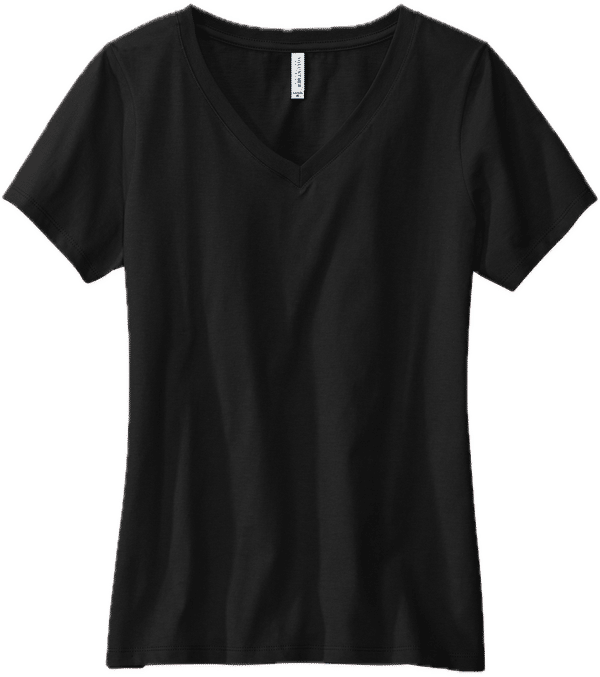 Am image of a Custom Volunteer Knitwear Womens Daily V Neck Tee in Deep Black!