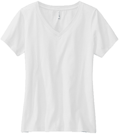 Am image of a Custom Volunteer Knitwear Womens Daily V Neck Tee in White!