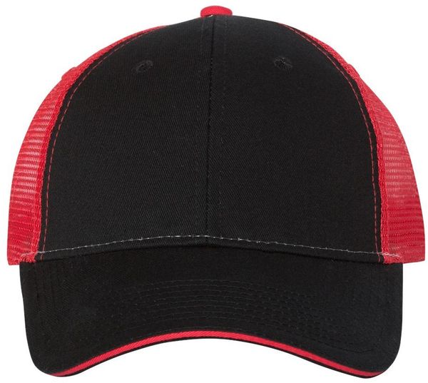 Am image of a Custom Valucap SandwichTrucker Cap in Black/Red!