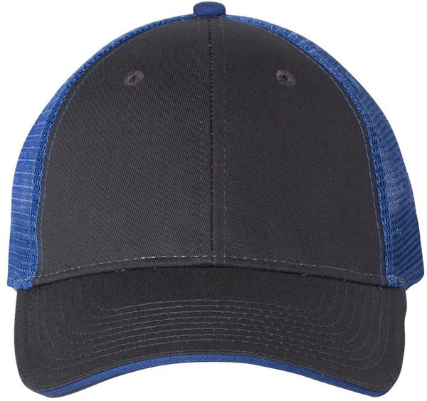 Am image of a Custom Valucap SandwichTrucker Cap in Charcoal/Royal!