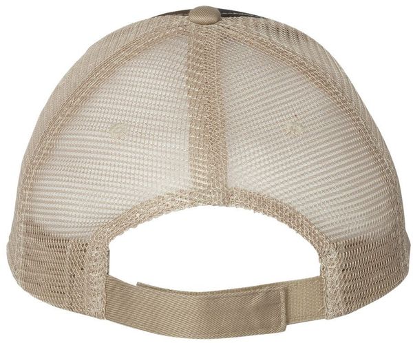 Am image of a Custom Valucap Sandwich Trucker Cap in Green Camo/Tan!