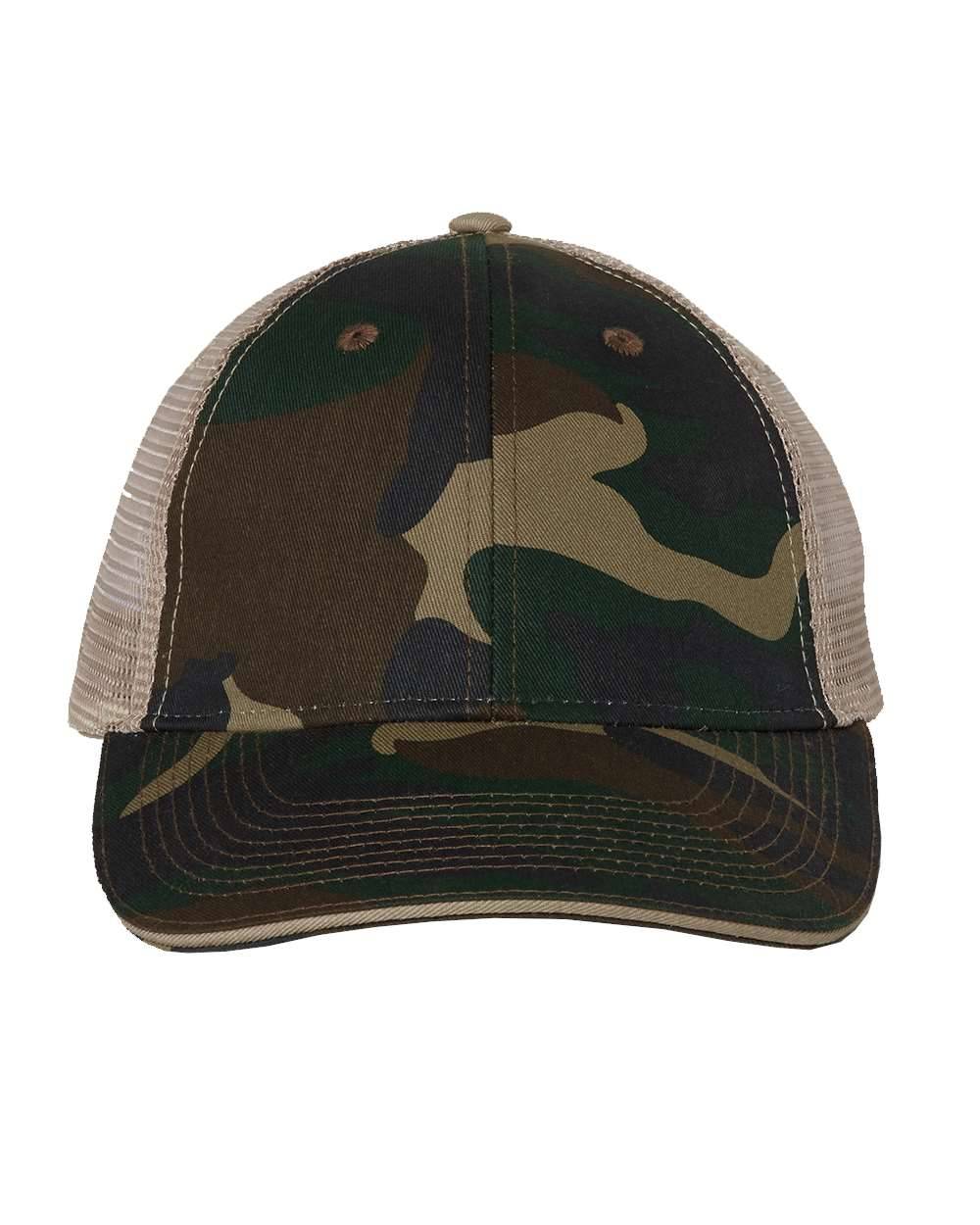 Valucap Sandwich Trucker Cap in Green Camo/Tan