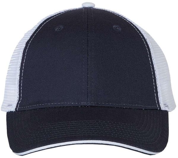 Am image of a Custom Valucap SandwichTrucker Cap in Navy/White!