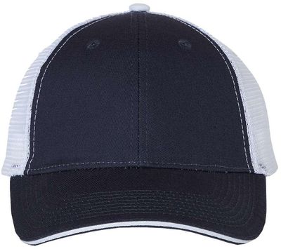 Am image of a Custom Valucap SandwichTrucker Cap in Navy/White!
