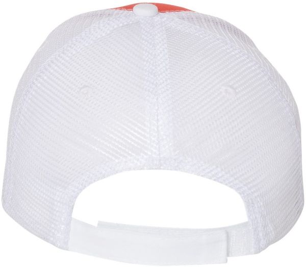 Am image of a Custom Valucap SandwichTrucker Cap in Orange/White!