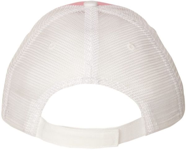 Am image of a Custom Valucap Sandwich Trucker Cap in Pink/White!