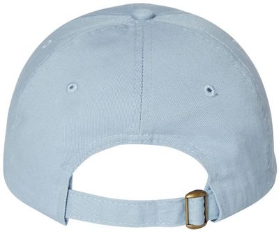 Am image of a Custom Valucap Adult Bio Washed Classic Dad's Cap in Baby Blue!