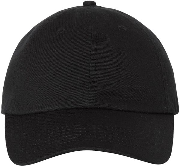 Am image of a Custom Valucap Adult Bio Washed Classic Dad's Cap in Black!