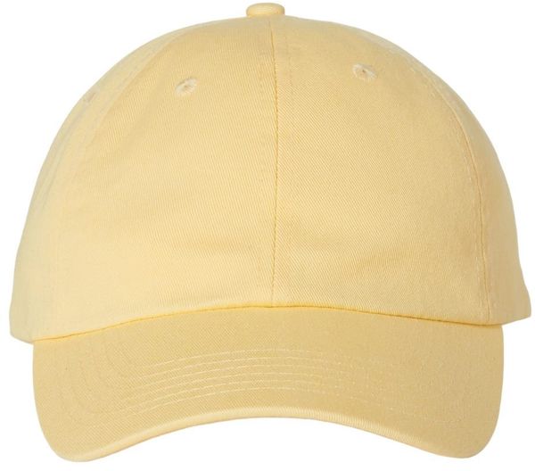 Am image of a Custom Valucap Adult Bio Washed Classic Dad's Cap in Butter!