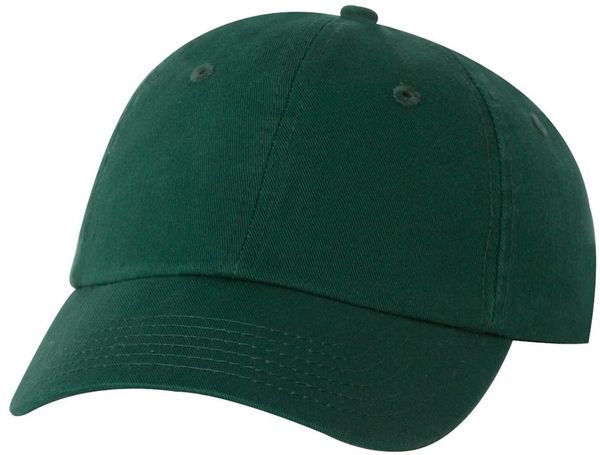 Am image of a Custom Valucap Adult Bio Washed Classic Dad's Cap in Forest Green!