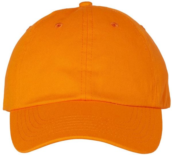 Am image of a Custom Valucap Adult Bio Washed Classic Dad's Cap in Neon Orange!