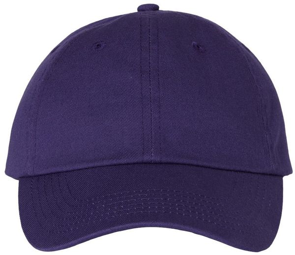 Am image of a Custom Valucap Adult Bio Washed Classic Dad's Cap in Purple!