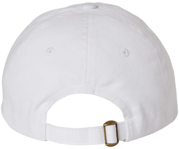 Am image of a Custom Valucap Adult Bio Washed Classic Dad's Cap in White!