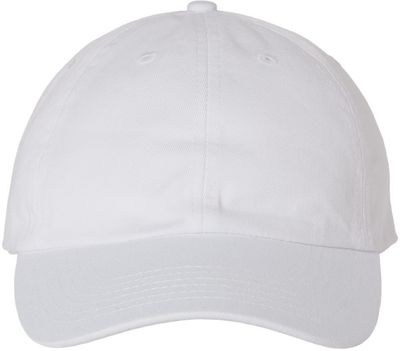 Am image of a Custom Valucap Adult Bio Washed Classic Dad's Cap in White!