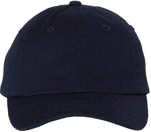 Am image of a Custom Valucap Small Fit Bio Washed Dad's Cap in Navy!
