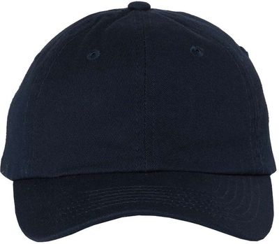 Am image of a Custom Valucap Small Fit Bio Washed Dad's Cap in Navy!
