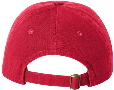 Am image of a Custom Valucap Small Fit Bio Washed Dad's Cap in Red!