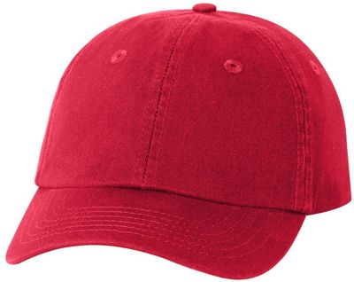 Am image of a Custom Valucap Small Fit Bio Washed Dad's Cap in Red!