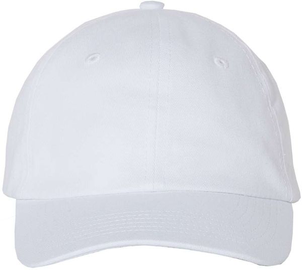 Am image of a Custom Valucap Small Fit Bio Washed Dad's Cap in White!