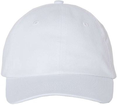Am image of a Custom Valucap Small Fit Bio Washed Dad's Cap in White!