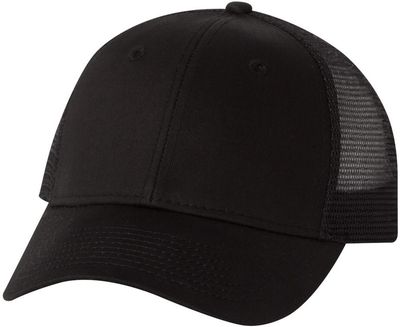 Am image of a Custom Valucap Mesh Back Trucker Cap in Black!