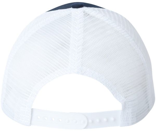 Am image of a Custom Valucap Mesh Back Trucker Cap in Navy/White!