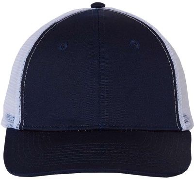 Am image of a Custom Valucap Mesh Back Trucker Cap in Navy/White!