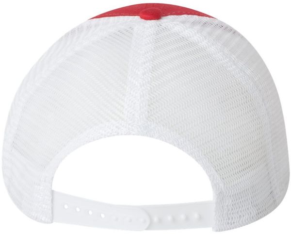 Am image of a Custom Valucap Mesh Back Trucker Cap in Red/White!