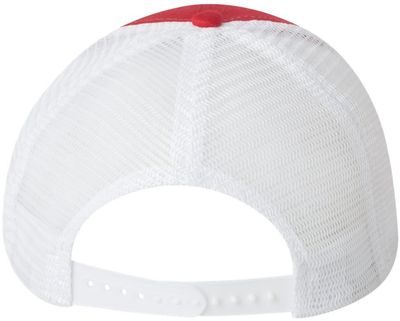 Am image of a Custom Valucap Mesh Back Trucker Cap in Red/White!