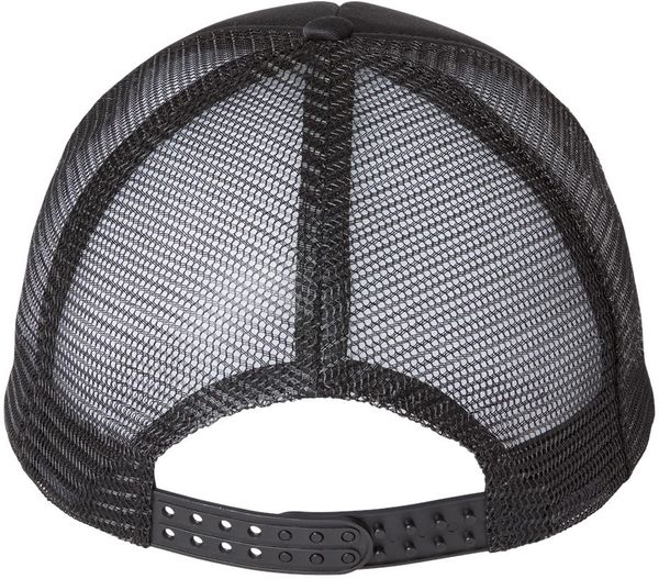 Am image of a Custom Valucap Foam Mesh Back Trucker Cap in Black/black!