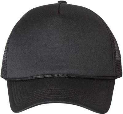 Am image of a Custom Valucap Foam Mesh Back Trucker Cap in Black/black!