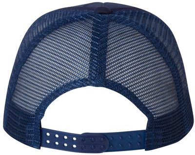 Am image of a Custom Valucap Foam Mesh Back Trucker Cap in Navy/navy!