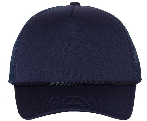 Am image of a Custom Valucap Foam Mesh Back Trucker Cap in Navy/navy!