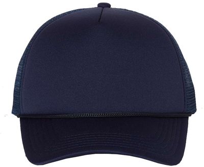 Am image of a Custom Valucap Foam Mesh Back Trucker Cap in Navy/navy!