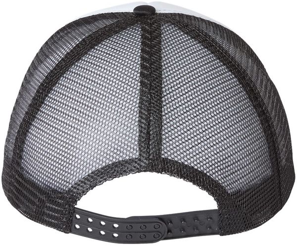 Am image of a Custom Valucap Foam Mesh Back Trucker Cap in White/Black!