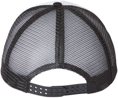 Am image of a Custom Valucap Foam Mesh Back Trucker Cap in White/Black!