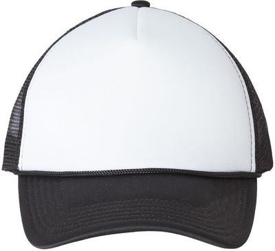 Am image of a Custom Valucap Foam Mesh Back Trucker Cap in White/Black!