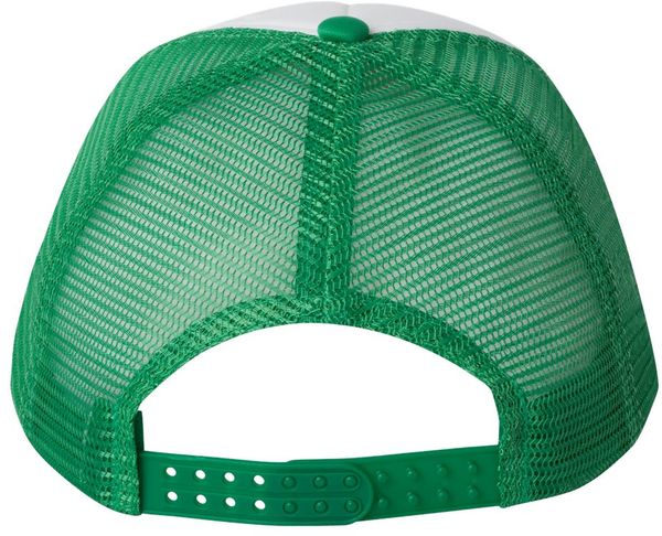 Am image of a Custom Valucap Foam Mesh Back Trucker Cap in White/Kelly!