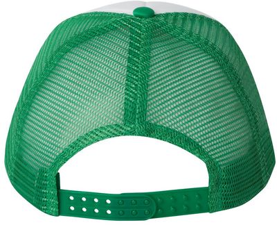 Am image of a Custom Valucap Foam Mesh Back Trucker Cap in White/Kelly!